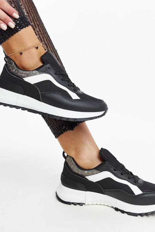 Sneakers con plateau glitterate nere...
