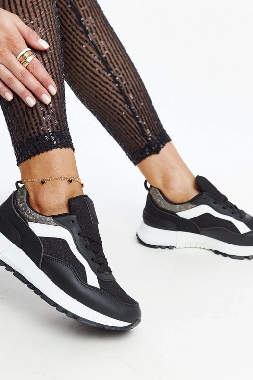 Sneakers con plateau glitterate nere...