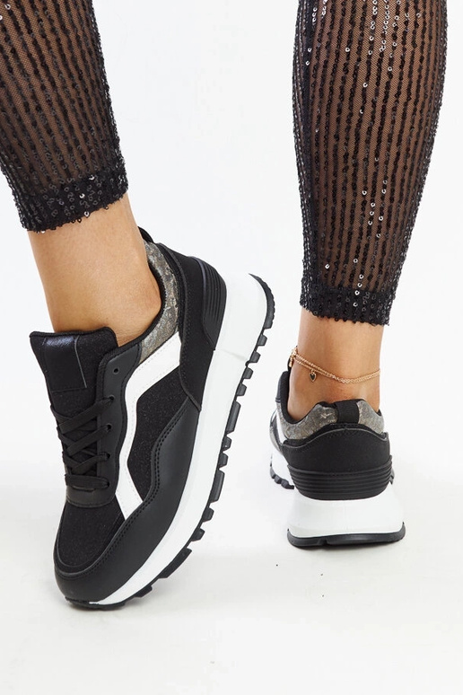 Sneakers con plateau glitterate nere...