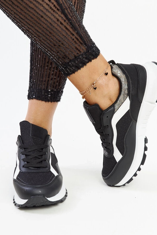Sneakers con plateau glitterate nere...