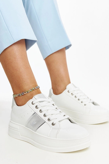 Sneakers bianche e argento con suola Finestra più spessa
