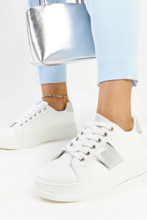 Sneakers bianche e argento con suola...