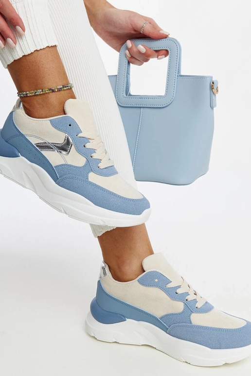 Sneakers beige-blu con piattaforma...