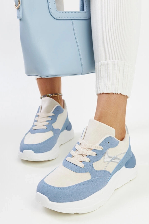 Sneakers beige-blu con piattaforma...