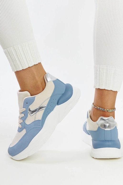 Sneakers beige-blu con piattaforma...