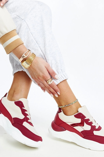 Sneakers Nereida con plateau beige e rosse