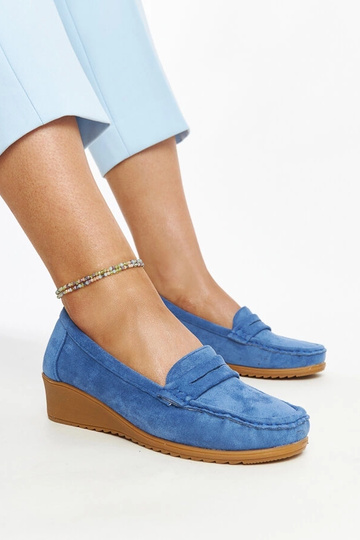 Mocassini con zeppa in pelle scamosciata blu Sakena
