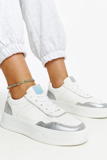 Sneakers bianche e argento con suola più spessa Rumai