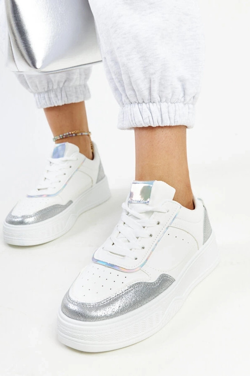 Sneakers bianche e argento con suola...