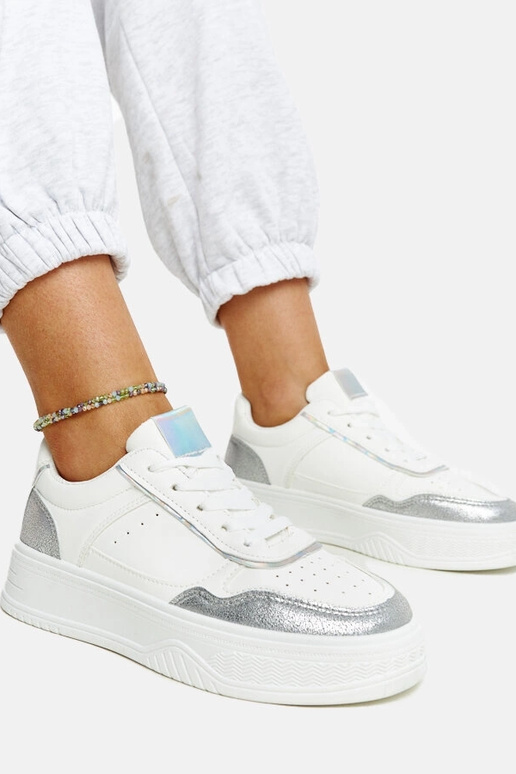 Sneakers bianche e argento con suola...
