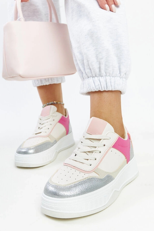 Sneakers bianche e rosa con suola più...