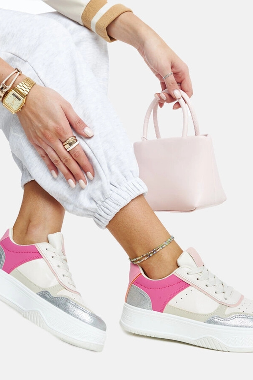 Sneakers bianche e rosa con suola più...