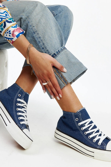 Sneakers alte in denim con suola spessa Bagy 2