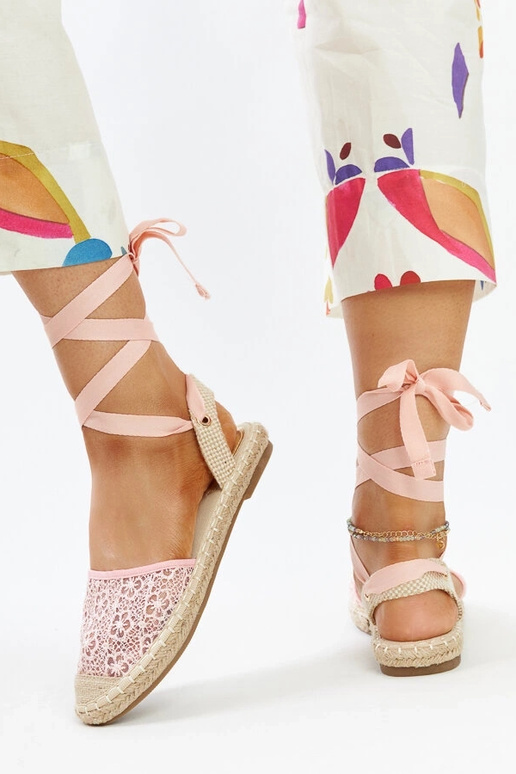 Espadrillas aperte in pizzo rosa Teha