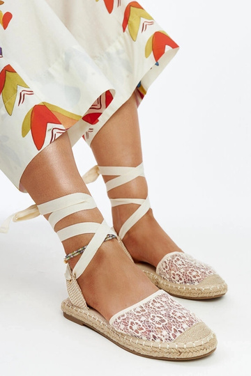 Espadrillas aperte in pizzo beige Teha