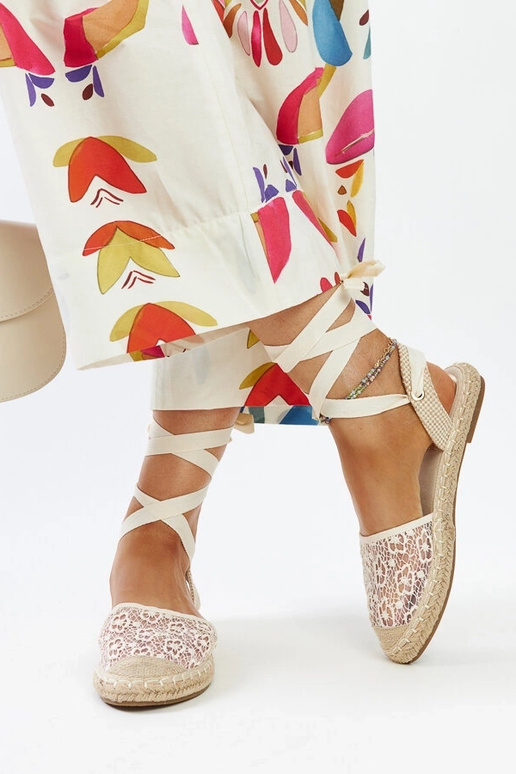 Espadrillas aperte in pizzo beige Teha