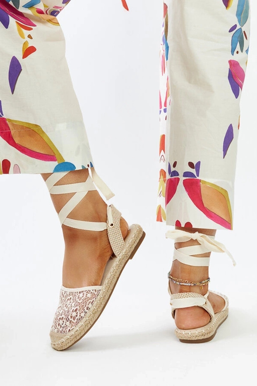 Espadrillas aperte in pizzo beige Teha