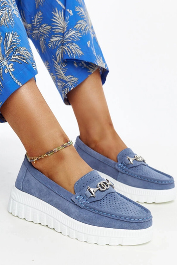 Scarpe in pelle blu con...