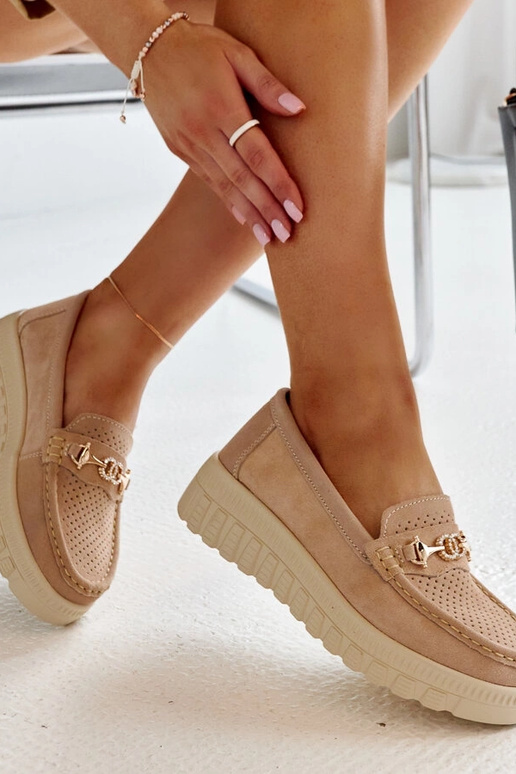 Scarpe basse in pelle beige con...