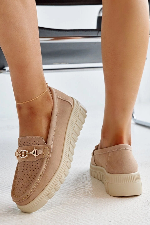 Scarpe basse in pelle beige con...