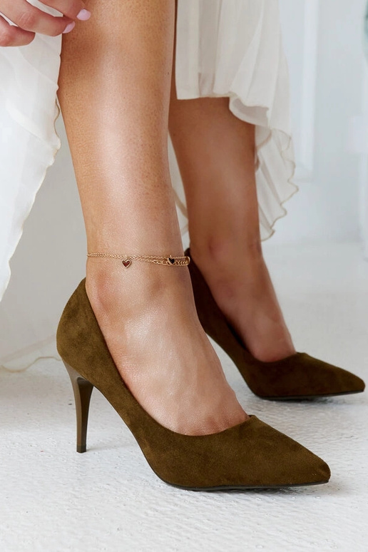 Szpilki verde scuro con soletta in...