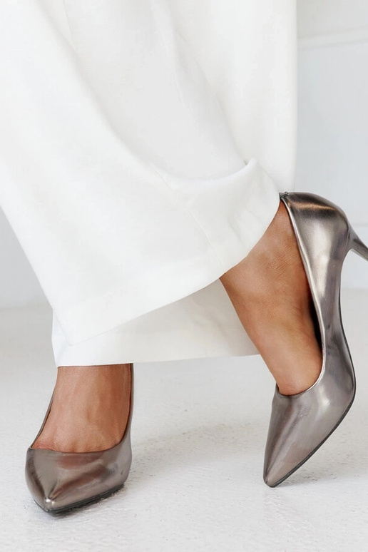 Szpilki metalliche grigie con soletta...