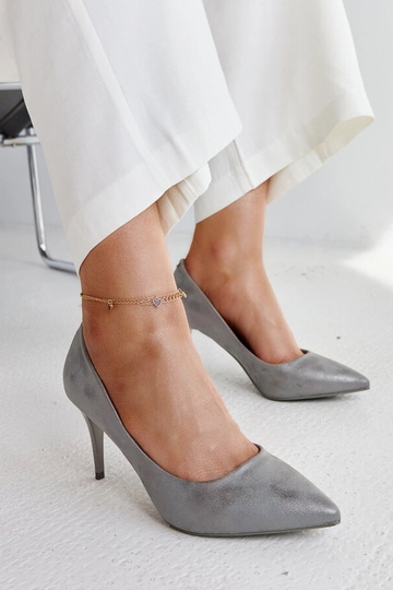 Tacco metallizzato grigio con soletta in pelle Soissons 2