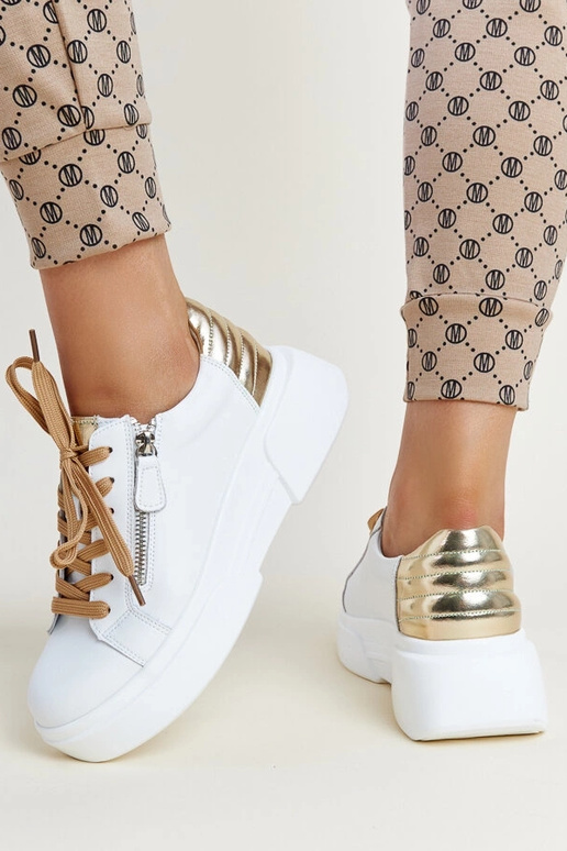 Sneakers in pelle bianche e dorate Atyaf