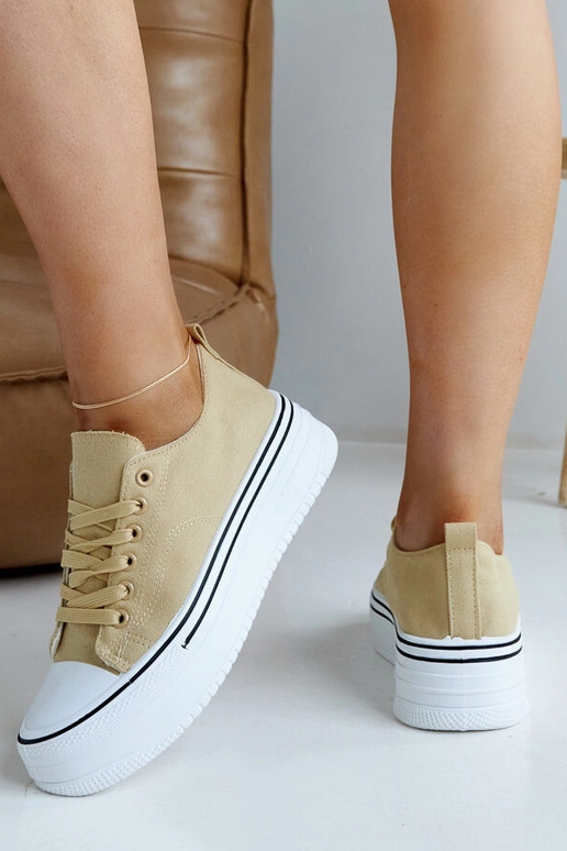Sneakers beige scuro con suola spessa...