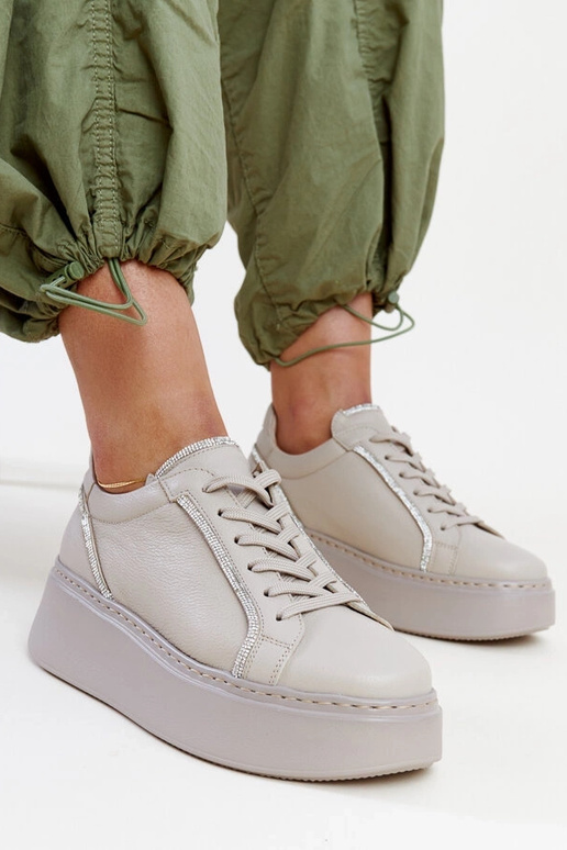 Sneakers in pelle beige scuro con...