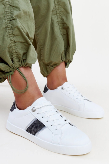 Sneakers nere e bianche con striscia decorativa Grada
