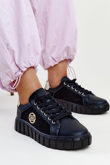 Sneakers nere in pelle con...