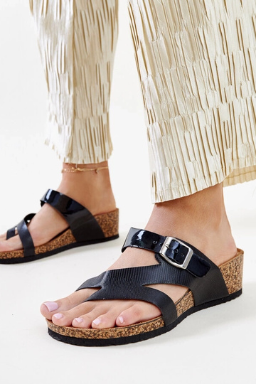 Sandali con zeppa Donata neri metallizzati