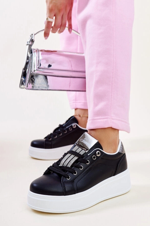 Sneakers nere e argento con zirconi...