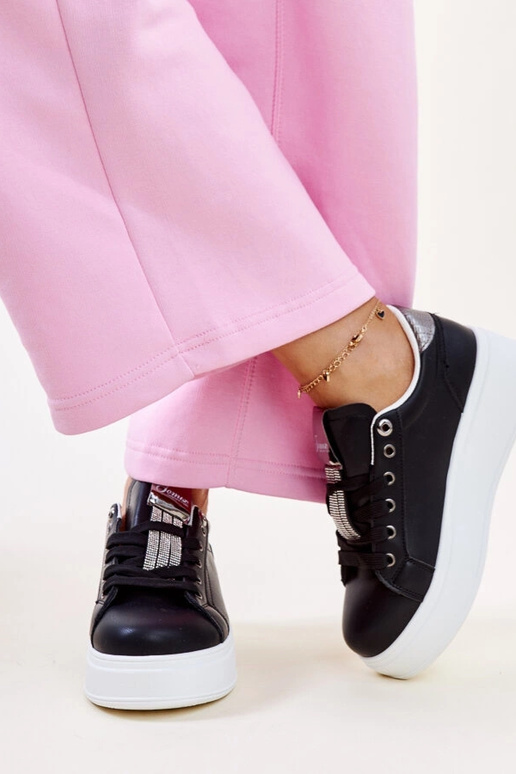 Sneakers nere e argento con zirconi...