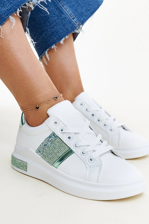 Sneakers bianche e verdi con zirconi...