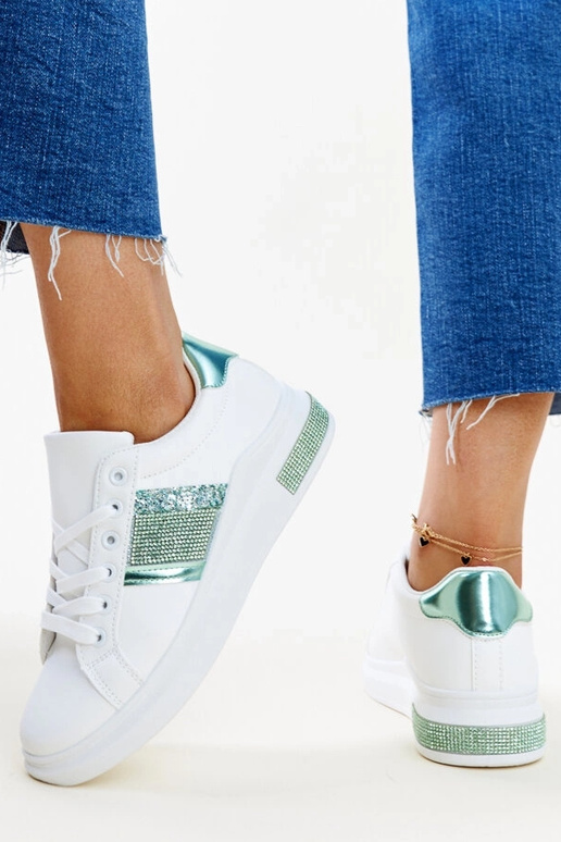 Sneakers bianche e verdi con zirconi...