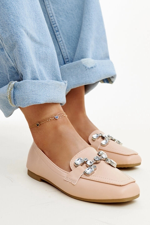 Mocassini beige con fibbia in...