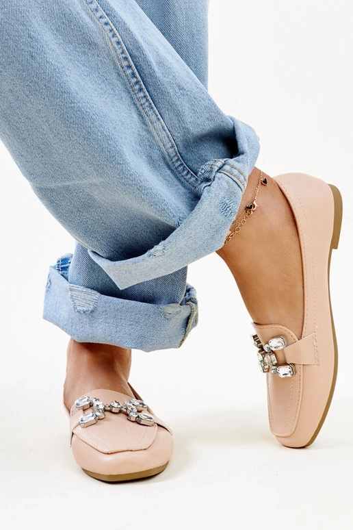 Mocassini beige con fibbia in...