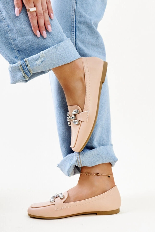 Mocassini beige con fibbia in...