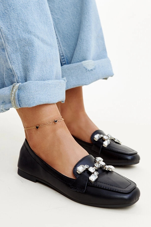 Mocassini neri con fibbia in zirconio...