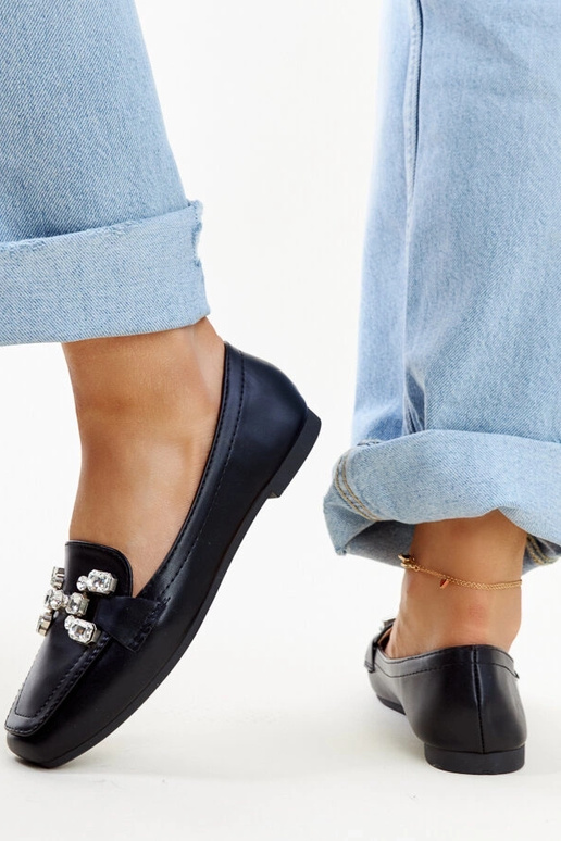 Mocassini neri con fibbia in zirconio...