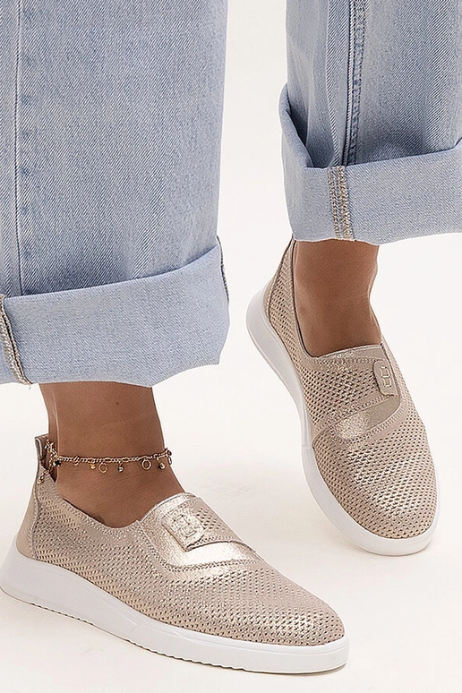 Sneakers in pelle perforata color oro...