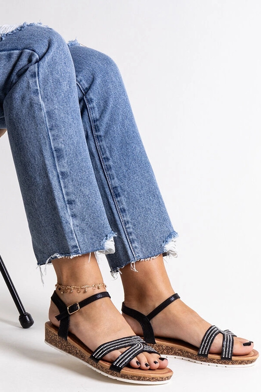 Sandali neri con zeppa bassa Saila