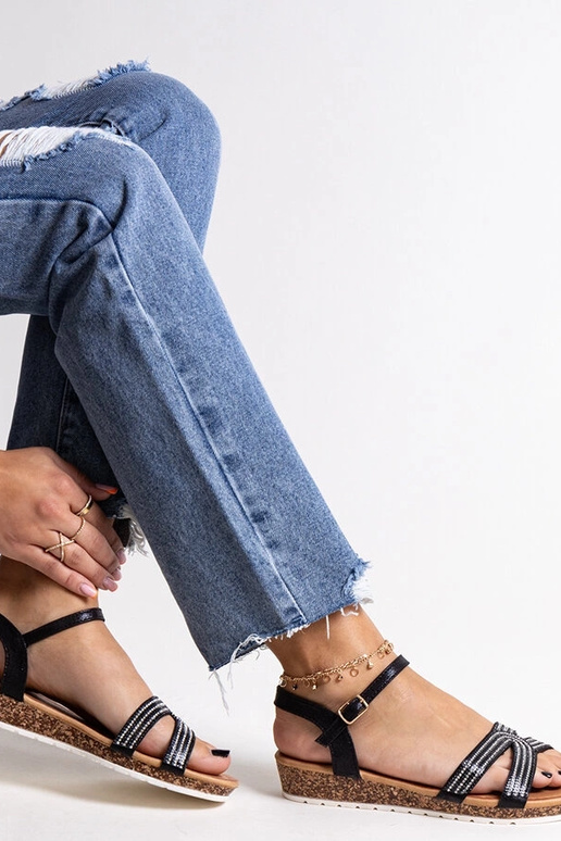 Sandali neri con zeppa bassa Saila