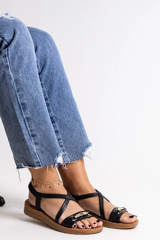 Sandali neri con fibbia dorata Pamphila