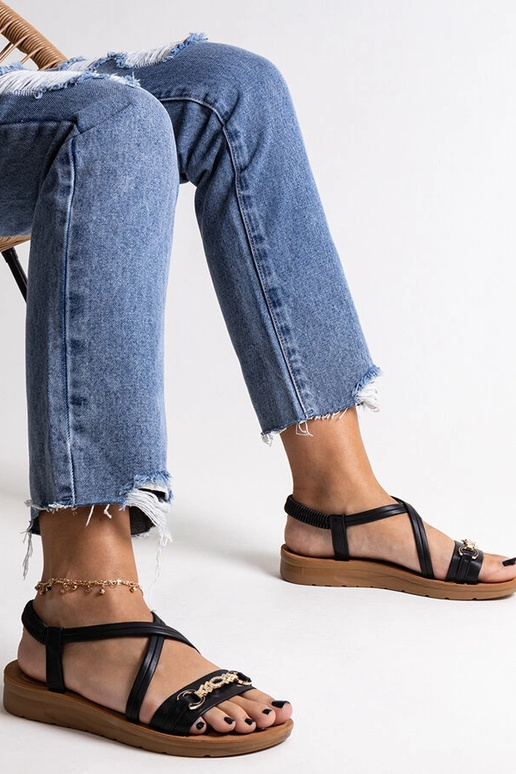 Sandali neri con fibbia dorata Pamphila