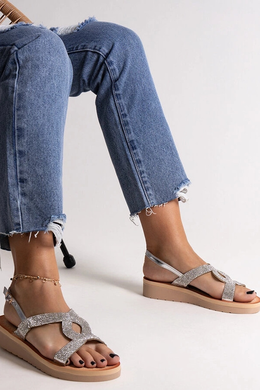 Sandali con plateau argento e zirconi...