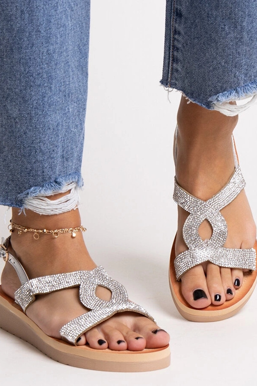 Sandali con plateau argento e zirconi...