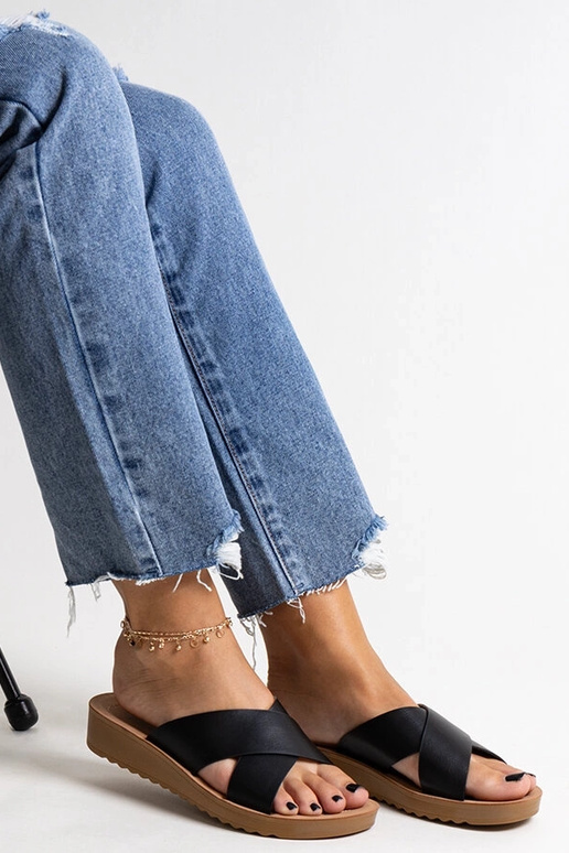 Sandali con zeppa neri in pelle ecko...